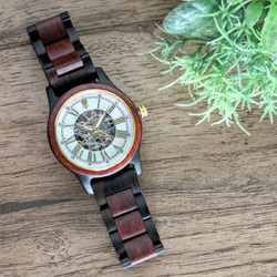 【木製腕時計】EINBAND Frieden マザーオブパール×レッドサンダルウッド＆エボニーウッド 自動巻き 40mm 10枚目の画像