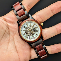 【木製腕時計】EINBAND Frieden マザーオブパール×レッドサンダルウッド＆エボニーウッド 自動巻き 40mm 4枚目の画像