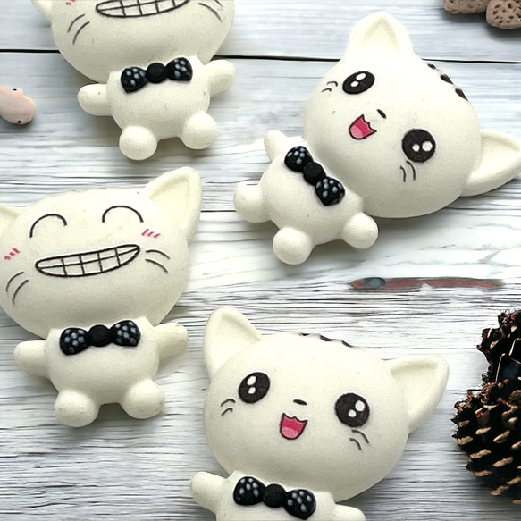 アクリルパーツ デコ ネコ 同タイプ2個 ネクタイ リボン キュート