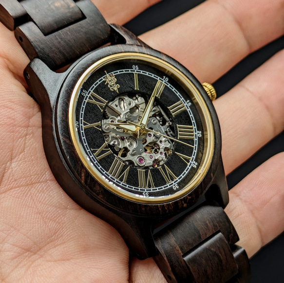 【木製腕時計】EINBAND Frieden Ebony Wood エボニーウッド 自動巻き木製腕時計 40mm 7枚目の画像