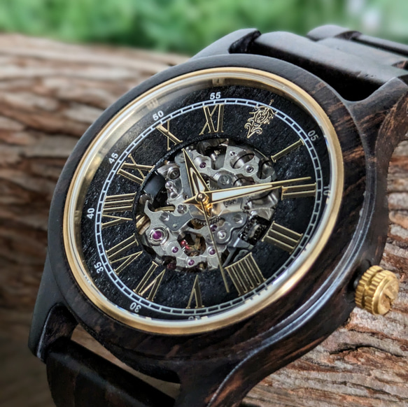 【木製腕時計】EINBAND Frieden Ebony Wood エボニーウッド 自動巻き木製腕時計 40mm 4枚目の画像