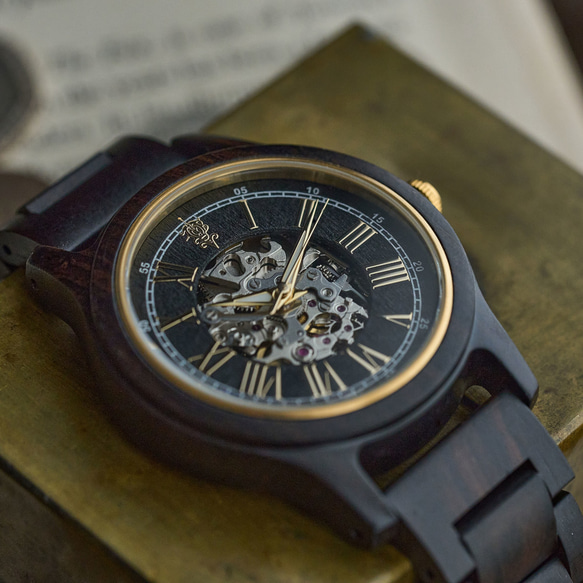 【木製腕時計】EINBAND Frieden Ebony Wood エボニーウッド 自動巻き木製腕時計 40mm 1枚目の画像