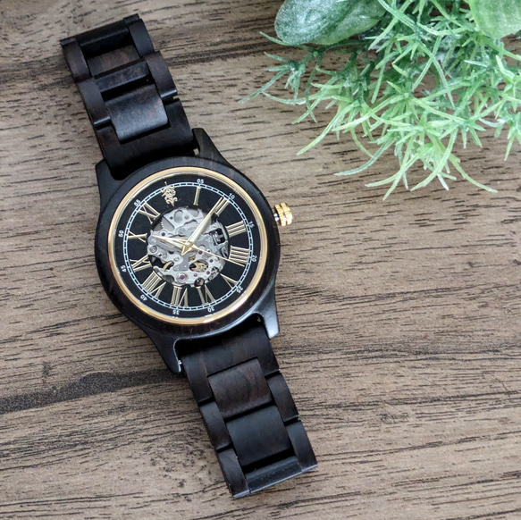 【木製腕時計】EINBAND Frieden Ebony Wood エボニーウッド 自動巻き木製腕時計 40mm 12枚目の画像