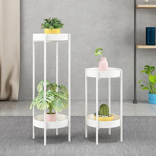 花瓶・フラワースタンド ecru- フラワースタンド 2段 ホワイト 大 直径25cmx高さ80cm 植木鉢