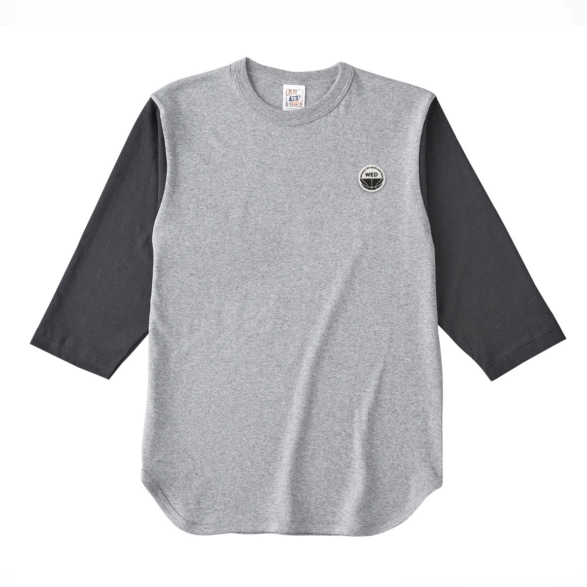 3/4スリーブBBTシャツ【グレーxブラック】 刺繍ワッペンWEDNESDAY GYM HOOPS JUMP SWISH