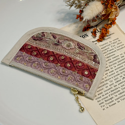 【インド刺繍リボン】ぺたんこポーチ・お財布ポーチ・財布・母の日・プレゼント 2枚目の画像