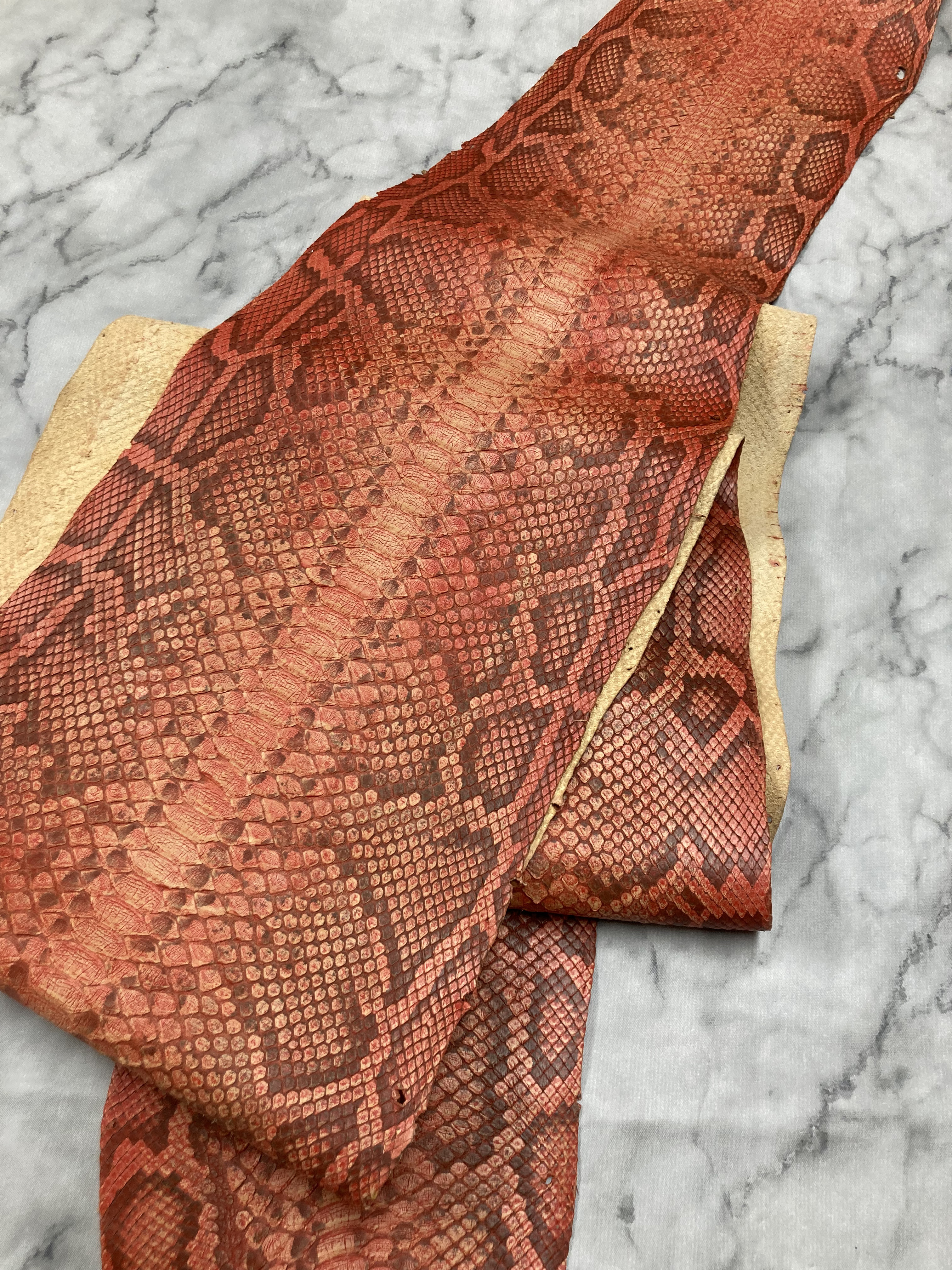 パイソン　ヘビ革　オレンジヴィンテージ　一枚革_P114