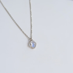 925純銀 月光石 橢圓形 角面鑽 項鍊 鎖骨鍊 長鍊 免費送禮包裝 第6張的照片