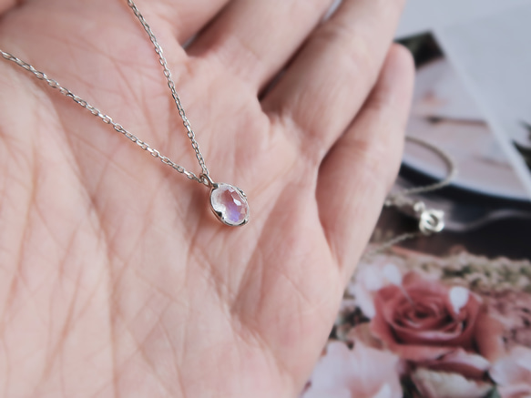 925純銀 月光石 橢圓形 角面鑽 項鍊 鎖骨鍊 長鍊 免費送禮包裝 第5張的照片