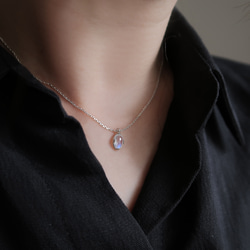 925純銀 月光石 橢圓形 角面鑽 項鍊 鎖骨鍊 長鍊 免費送禮包裝 第10張的照片