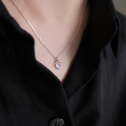 925純銀 月光石 橢圓形 角面鑽 項鍊 鎖骨鍊 長鍊 免費送禮包裝 第12張的照片