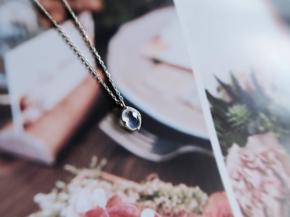 925純銀 月光石 橢圓形 角面鑽 項鍊 鎖骨鍊 長鍊 免費送禮包裝 第4張的照片