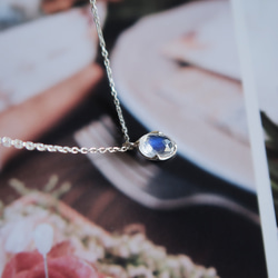 925純銀 月光石 橢圓形 角面鑽 項鍊 鎖骨鍊 長鍊 免費送禮包裝 第3張的照片