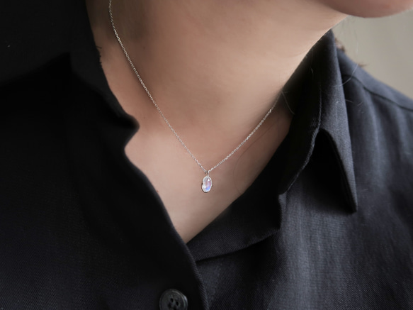 925純銀 月光石 橢圓形 角面鑽 項鍊 鎖骨鍊 長鍊 免費送禮包裝 第11張的照片