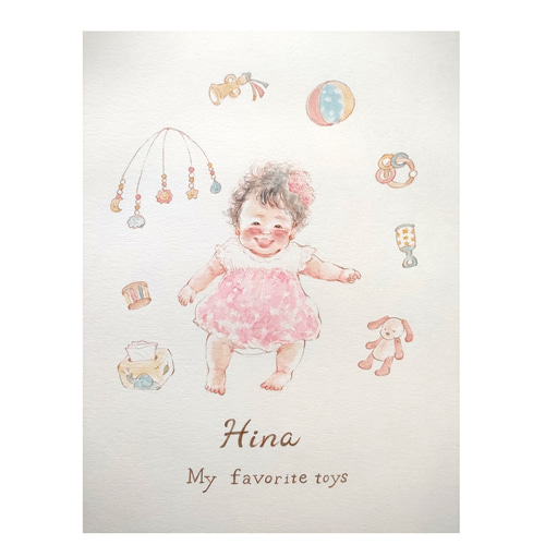 似顔絵 A4 ベビー 名入れ 成長記録 イラスト 1歳 ハーフバースデー