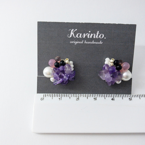 花束✳︎ローズクォーツ イヤリング／ピアス 金属アレルギー対応