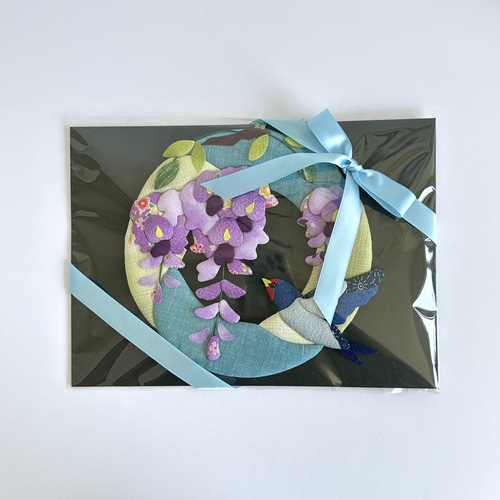 ちりめん細工【押絵】 藤の花とつばめのリース リース うみゆき工房