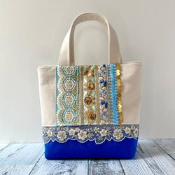 美しいブルーのインド刺繍トートバッグ 17枚目の画像