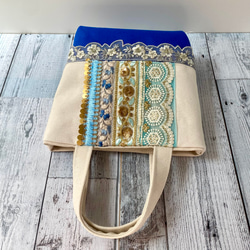 美しいブルーのインド刺繍トートバッグ 14枚目の画像