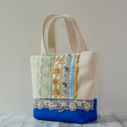 美しいブルーのインド刺繍トートバッグ 2枚目の画像