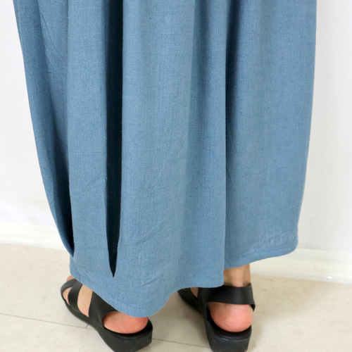 30％OFF気持ちいいコットンリネンのダボダボパンツブルー ロング
