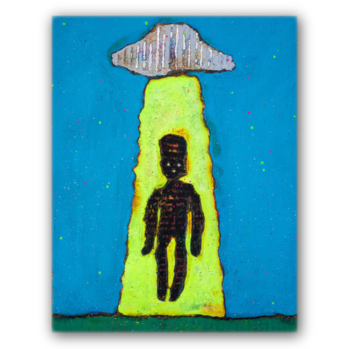 宇宙人002】壁掛けのできる小さな絵画 F0サイズ 絵 ジクレー版画