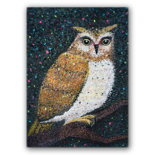 フクロウ】壁掛けのできる小さな絵画 F0サイズ 絵 ジクレー版画