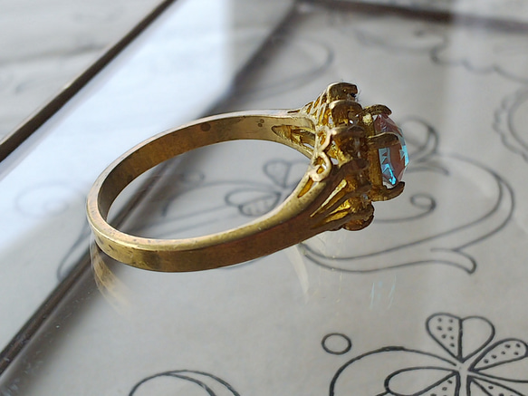 アンティークサフィレット（6.5㎜）クラシカル真鍮指輪（20号） 4枚目の画像