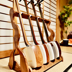 24時間以内に発送】手作り木工 木製三味線スタンド （赤漆） 1本掛け