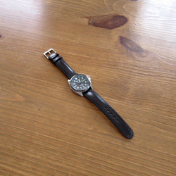 オーダー時計ベルト 黒　革ベルト 腕時計　ホーウィン ベイカーブライドル リスシオ サドルプルアップ ブッテーロ 6枚目の画像