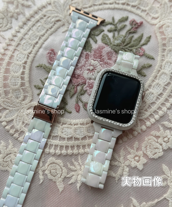 Apple Watch オーロラクリアバンド　樹脂製クリアベルト　ホワイト　白 8枚目の画像