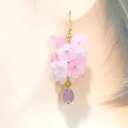限定1点◆14kgf◆美しい硝子のお花と輝くピンクアメジストのピアス／イヤリング 4枚目の画像