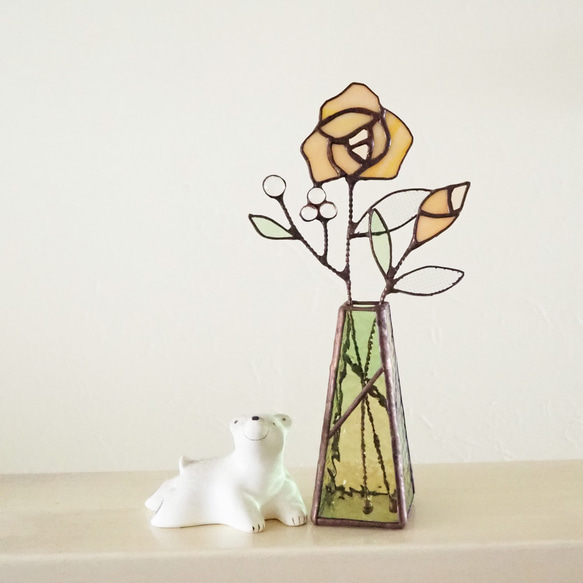 オレンジローズ ステンドグラスの一輪挿し 一輪挿し・花瓶・花器