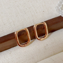 S925純銀製 ピンクゴールド  シンプル 長方形   K18 ミニフープピアス  ワンタッチ　金アレ対応 つけっぱなし 3枚目の画像