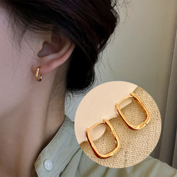 S925純銀製 ピンクゴールド  シンプル 長方形   K18 ミニフープピアス  ワンタッチ　金アレ対応 つけっぱなし 2枚目の画像