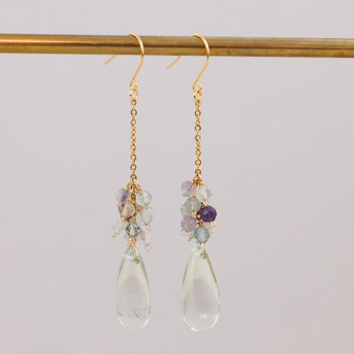 14Kgf✧高品質シトリン×グリーンダイヤモンドのピアスチャーム