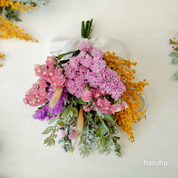 母の日 花 ドライフラワー花束 スワッグ ミモザ 誕生日プレゼント お祝い 1枚目の画像