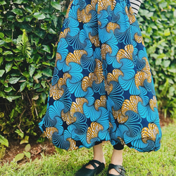 パラシュートスカート（イチョウブルー）★ケニアで愛される布「キテンゲ」使用。アフリカンプリント★ 3枚目の画像