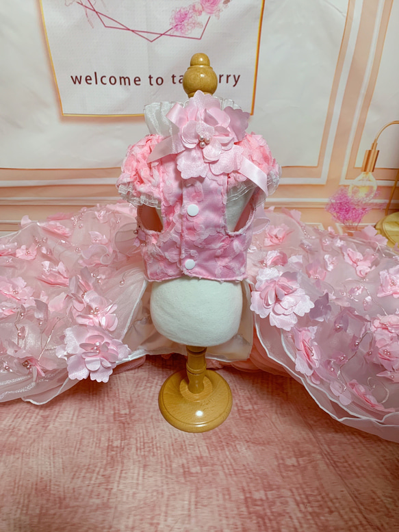 犬猫うさちゃん服　お花満開ピンク色ドレス 12枚目の画像