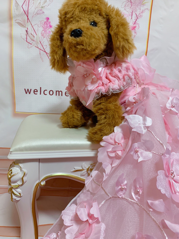犬猫うさちゃん服　お花満開ピンク色ドレス 7枚目の画像