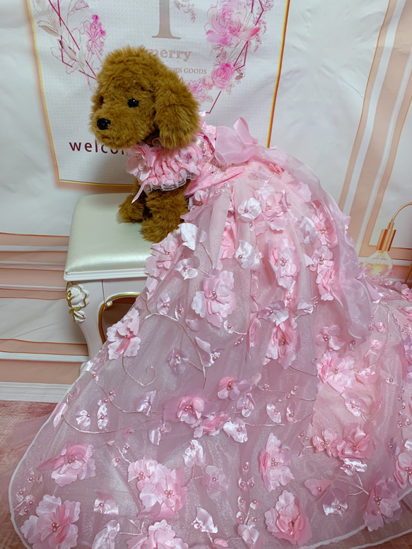犬猫うさちゃん服　お花満開ピンク色ドレス 18枚目の画像