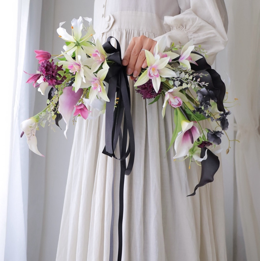 【個性が光るキューピッドブーケ】おしゃれ ウエディングブーケ 前撮り カラードレス カラー シンビジウム