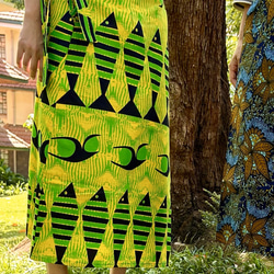 キテンゲ巻きスカート（フィッシュイエロー）★ケニアで愛される布「キテンゲ」使用。アフリカンプリント★ 4枚目の画像