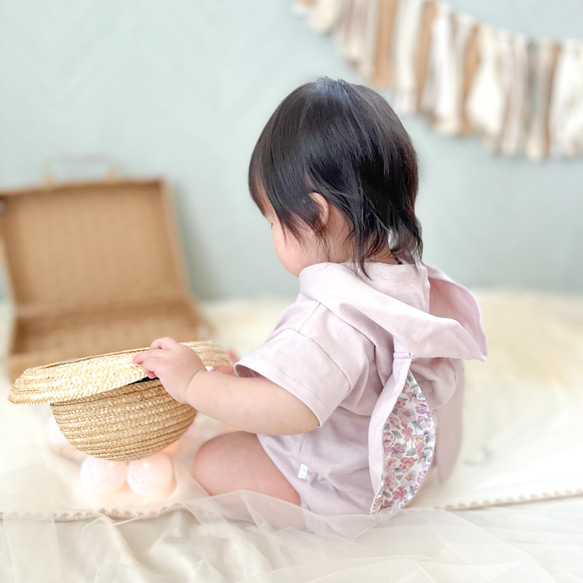 ロンパース　ベビー　キッズ　赤ちゃん　子供　リバティ　ベビー服　子供服　うさ耳　出産祝い　可愛い　女の子　ギフト　長袖 5枚目の画像