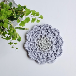 手編み　紫陽花のコースターセット5枚　コットン　10㎝　 7枚目の画像