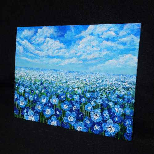 油絵 油彩 油彩画 絵 絵画【空と雲のネモフィラ】 絵画 HR