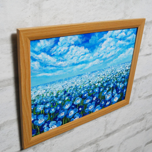 油絵 油彩 油彩画 絵 絵画【空と雲のネモフィラ】 絵画 HR 通販