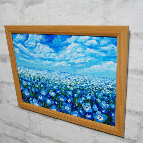 油絵 油彩 油彩画 絵 絵画【空と雲のネモフィラ】 絵画 HR