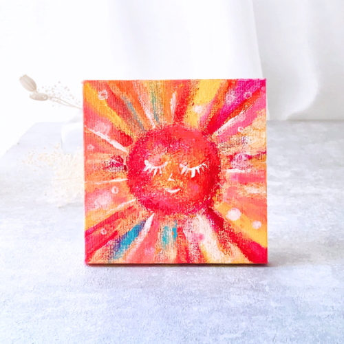 原画】抽象画 家族を照らす太陽 10cm角 キャンバス 送料無料