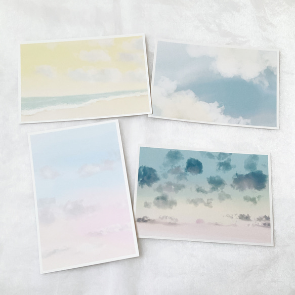淡い空　4枚　ポストカード　自然　キレイ　かわいい　はがき　絵葉書　イラスト　雲　 3枚目の画像